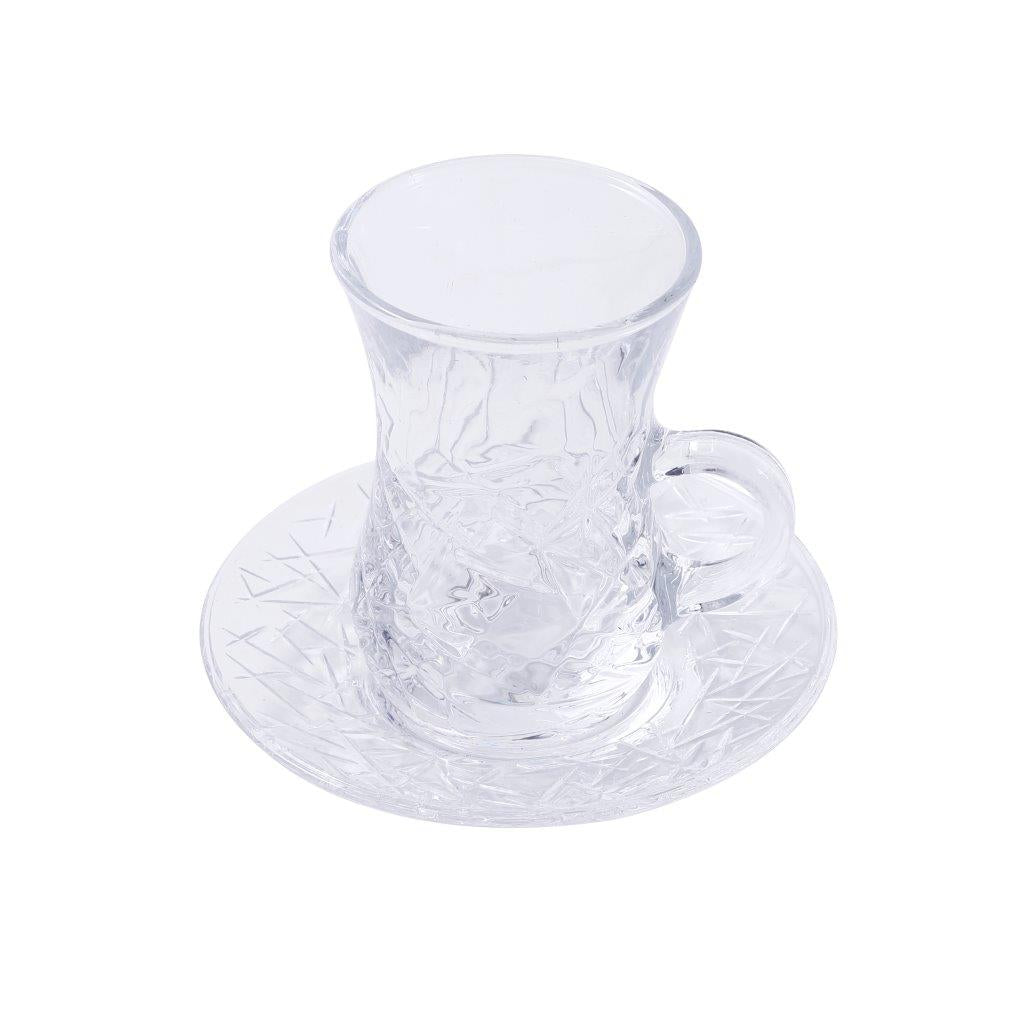 Premium Clear Glass Tea cup with Saucer Set of 6 Pcs 11/110 ml