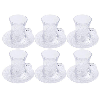 Premium Clear Glass Tea cup with Saucer Set of 6 Pcs 11/110 ml