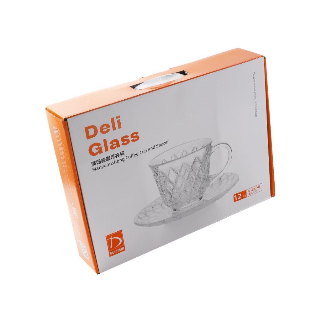 Premium Clear Glass Tea cup with Saucer Set of 6 Pcs 15/220 ml