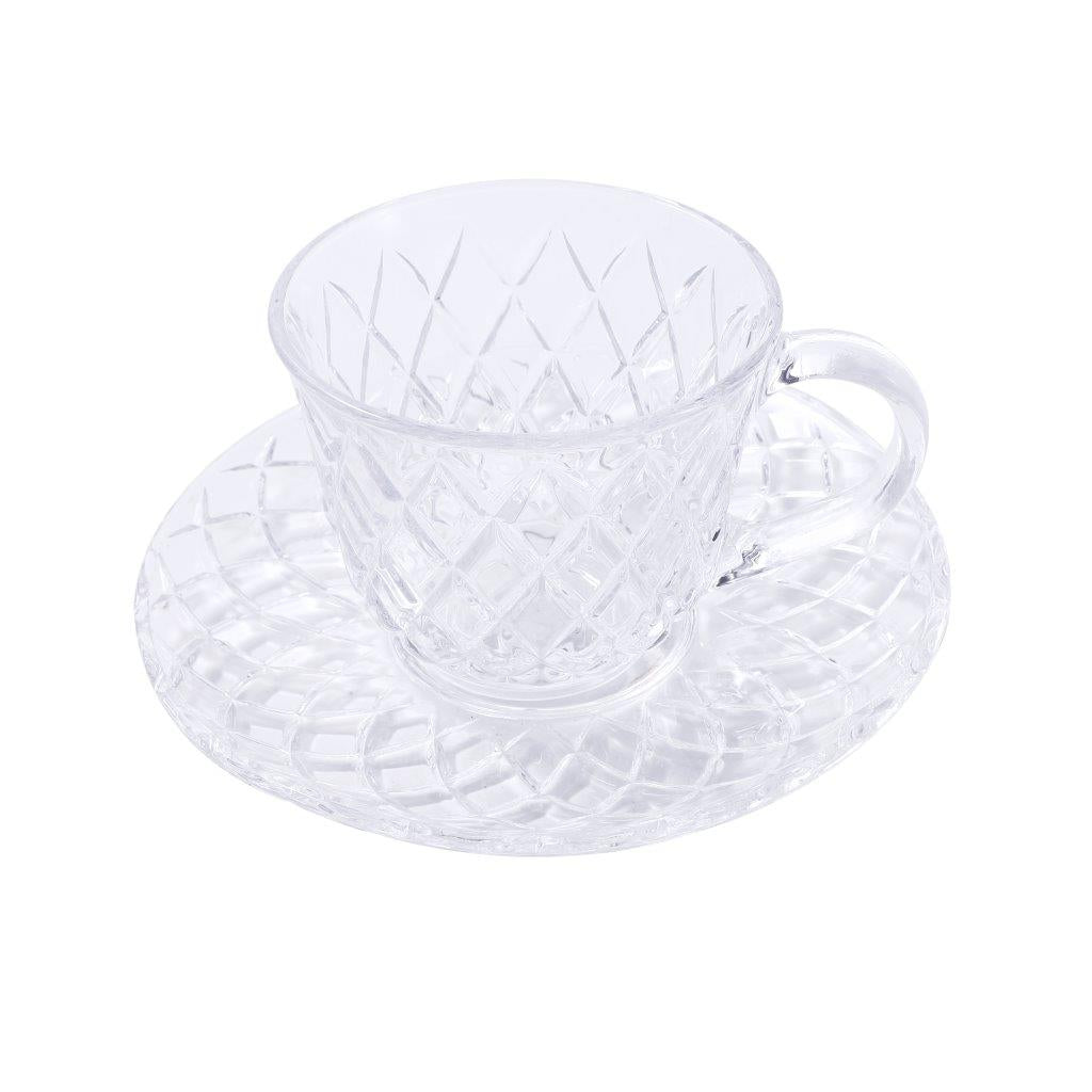 Premium Clear Glass Tea cup with Saucer Set of 6 Pcs 15/220 ml