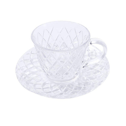 Premium Clear Glass Tea cup with Saucer Set of 6 Pcs 15/220 ml
