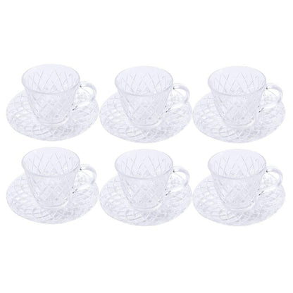 Premium Clear Glass Tea cup with Saucer Set of 6 Pcs 15/220 ml