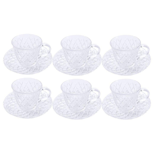 Premium Clear Glass Tea cup with Saucer Set of 6 Pcs 15/220 ml