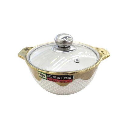 White Ceramic Gold Rim Bowl Fine Porcelain Casserole Set of 3 Pcs 7''+8''+9''
