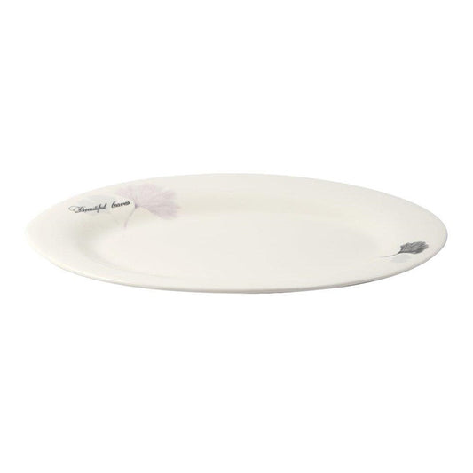 White Ceramic Floral Print Tableware Oval Serving Dish Plate 12''