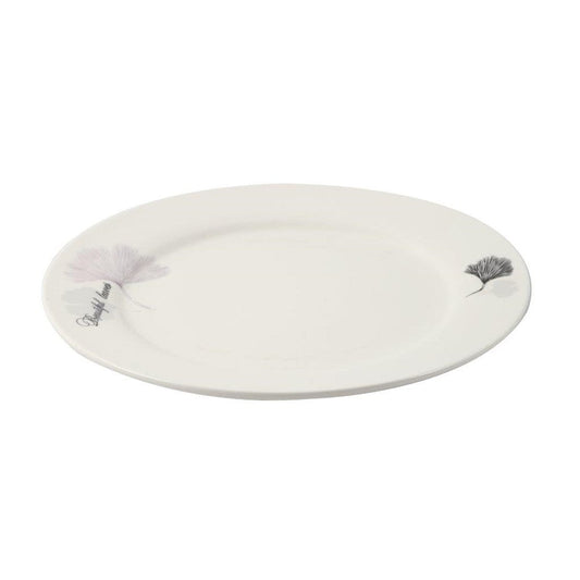 White Ceramic Floral Print Tableware Round Serving Dish Plate 9''