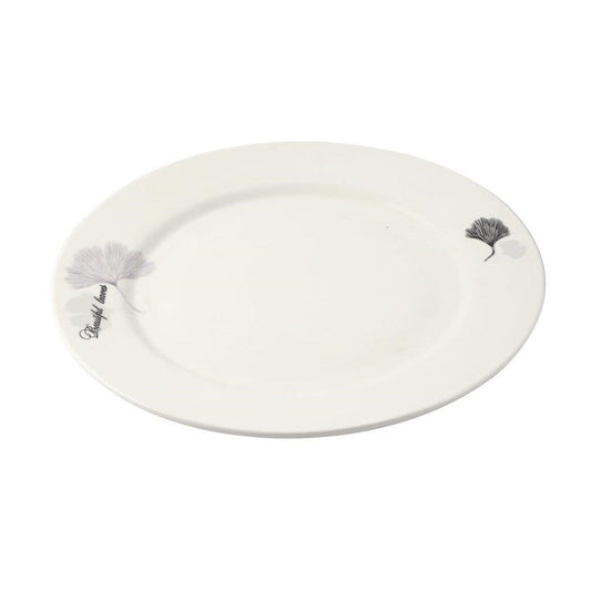 White Ceramic Floral Print Tableware Round Serving Dish Plate 10.5''