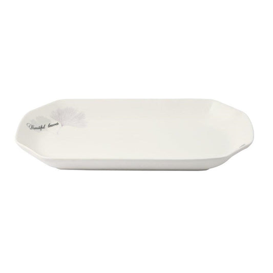 White Ceramic Floral Print Tableware Oval Serving Dish Plate 30 cm