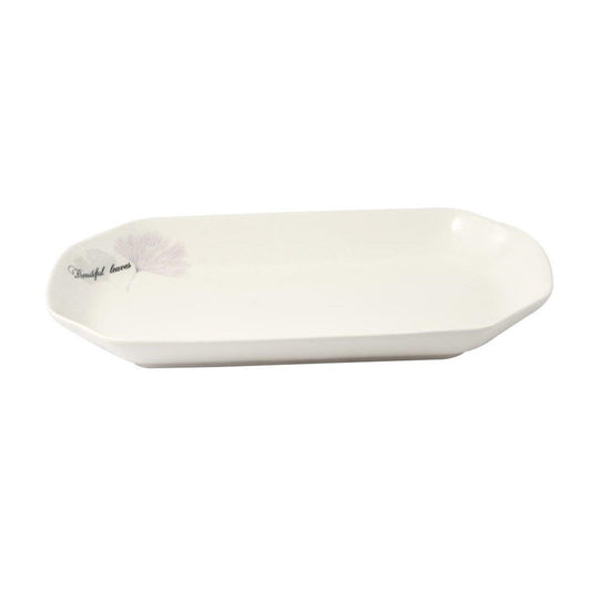 White Ceramic Floral Print Tableware Oval Serving Dish Plate 32 cm