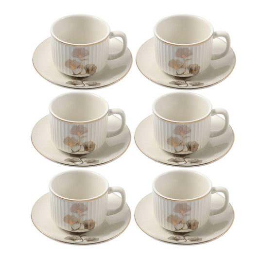 Ceramic Coffee Cup and Saucer Set of 6 Pcs Abstract Print 6.5*4.5/11 cm