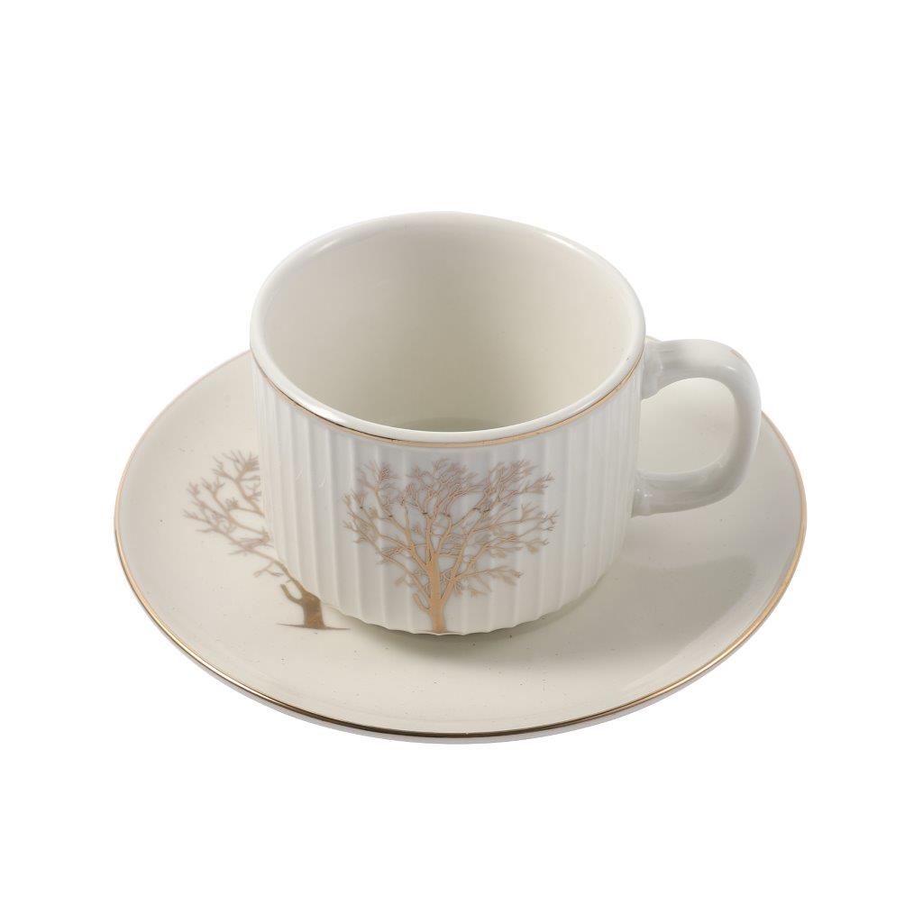 Ceramic Tea Cup and Saucer Set of 6 Pcs Abstract Print 7.5*5.5/14 cm