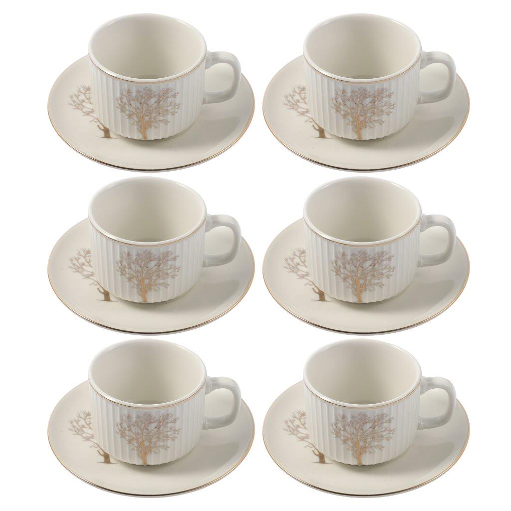 Ceramic Tea Cup and Saucer Set of 6 Pcs Abstract Print 7.5*5.5/14 cm