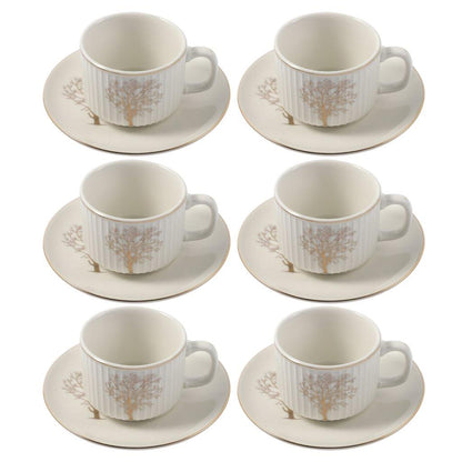 Ceramic Tea Cup and Saucer Set of 6 Pcs Abstract Print 7.5*5.5/14 cm