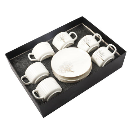 Ceramic Tea Cup and Saucer Set of 6 Pcs Abstract Print 7.5*5.5/14 cm