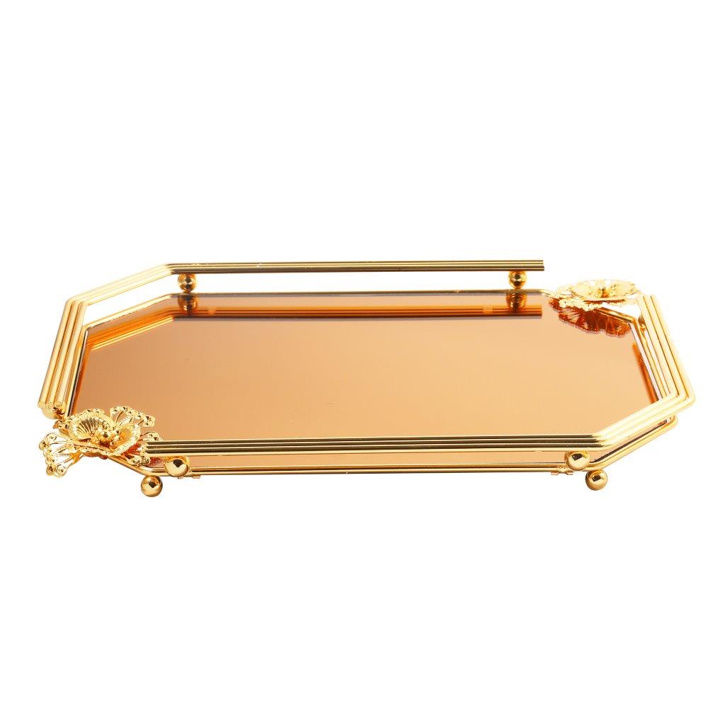 Deco Gold Metal Rectangular Serving Tray Set of 2 Pcs 36*26+41*31 cm