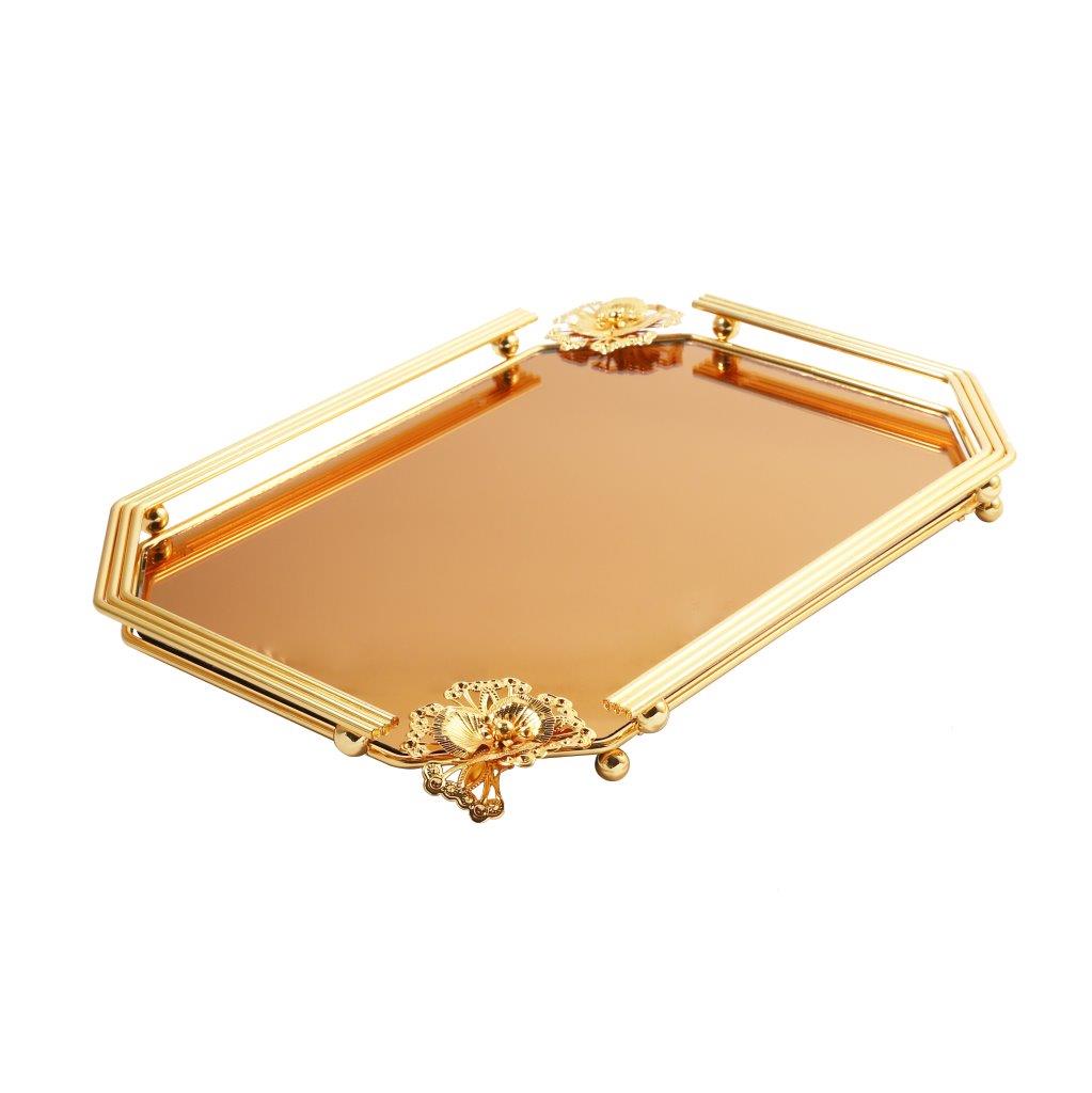 Deco Gold Metal Rectangular Serving Tray Set of 2 Pcs 36*26+41*31 cm