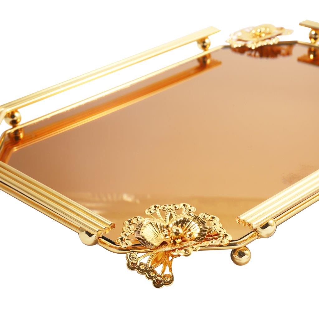 Deco Gold Metal Rectangular Serving Tray Set of 2 Pcs 36*26+41*31 cm