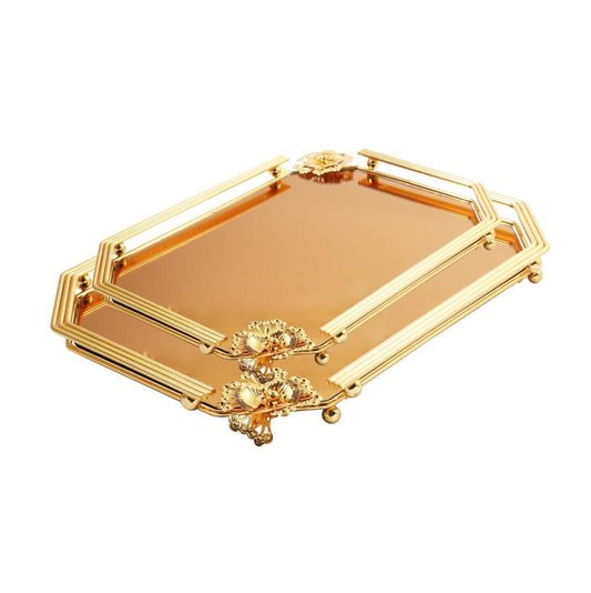 Deco Gold Metal Rectangular Serving Tray Set of 2 Pcs 36*26+41*31 cm