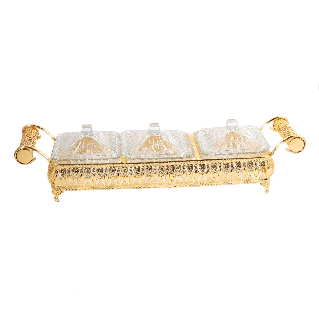 Metal Deco Gold Candy Box Nuts and Chocolates 2 Slot Serving Tray with Lid 47*11.5*10 cm