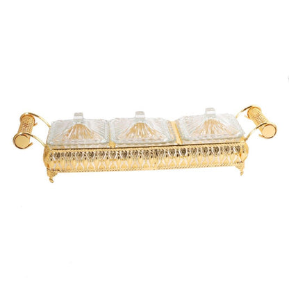 Metal Deco Gold Candy Box Nuts and Chocolates 2 Slot Serving Tray with Lid 47*11.5*10 cm