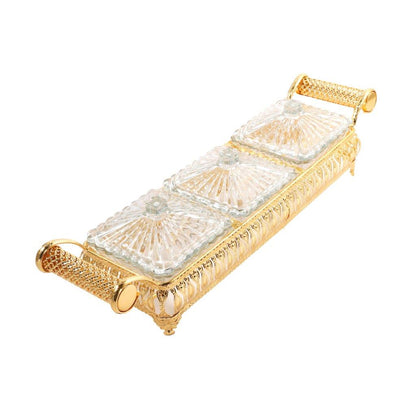 Metal Deco Gold Candy Box Nuts and Chocolates 2 Slot Serving Tray with Lid 47*11.5*10 cm