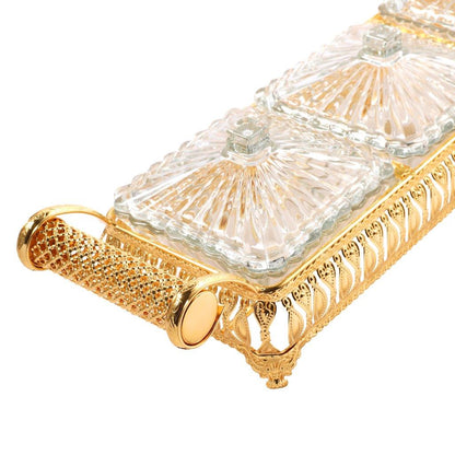 Metal Deco Gold Candy Box Nuts and Chocolates 2 Slot Serving Tray with Lid 47*11.5*10 cm