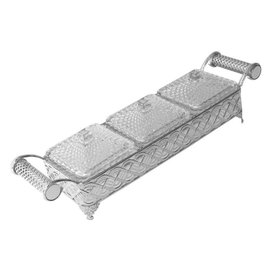 Metal Deco Silver Candy Box Nuts and Chocolates 2 Slot Serving Tray with Lid 47*11.5*10 cm