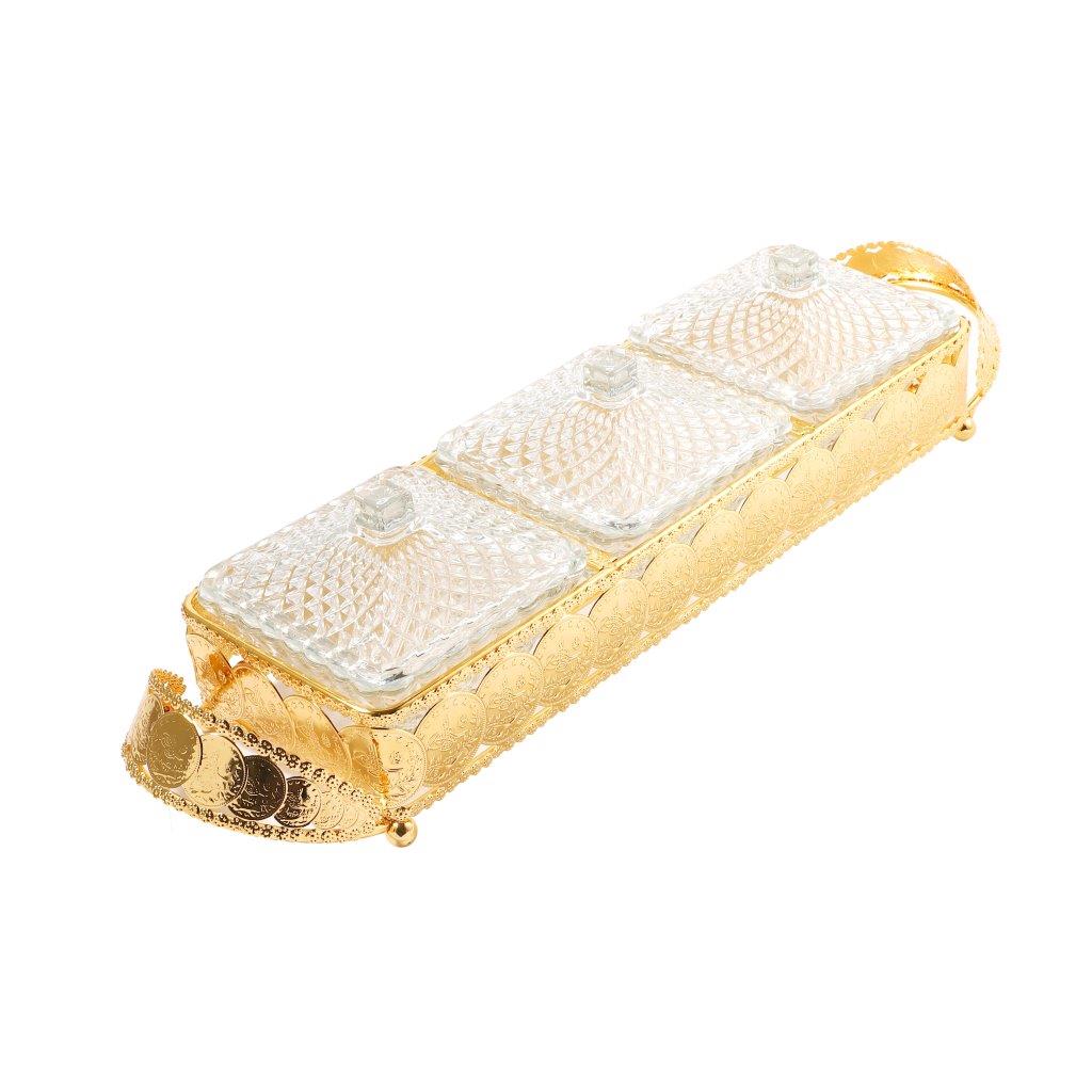 Metal Deco Gold Candy Box Nuts and Chocolates 2 Slot Serving Tray with Lid 47*11.5*10 cm