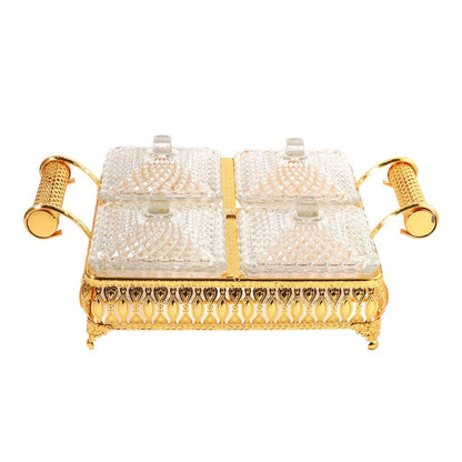 Metal Deco Gold Candy Box Nuts and Chocolates 4 Slot Serving Tray with Lid 35*25*8 cm