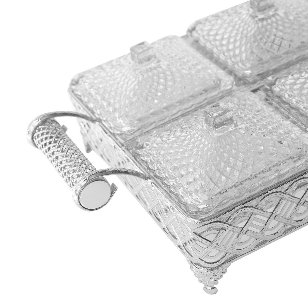 Metal Deco Silver Candy Box Nuts and Chocolates 4 Slot Serving Tray with Lid 35*25*8 cm