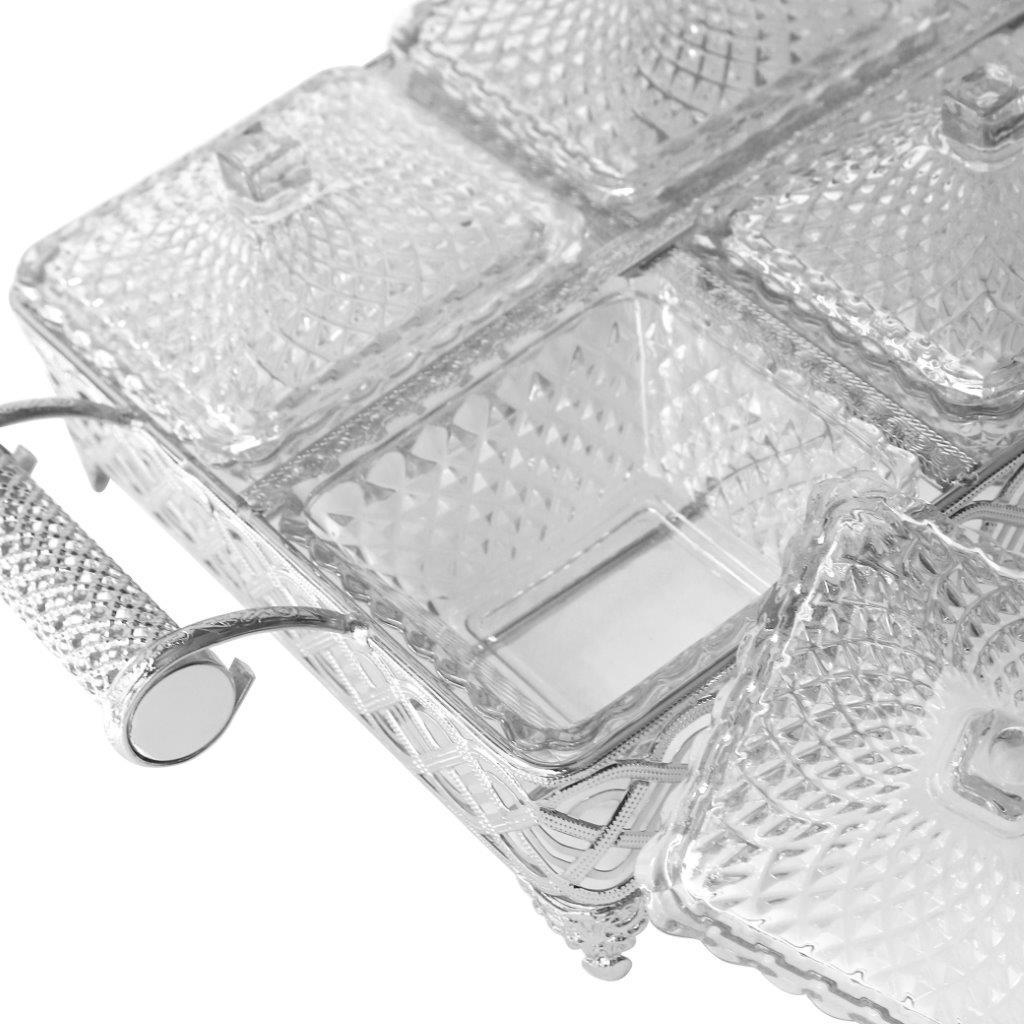 Metal Deco Silver Candy Box Nuts and Chocolates 4 Slot Serving Tray with Lid 35*25*8 cm