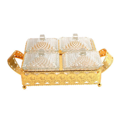 Metal Deco Gold Candy Box Nuts and Chocolates 4 Slot Serving Tray with Lid 35*25*8 cm