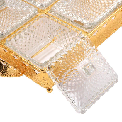 Metal Deco Gold Candy Box Nuts and Chocolates 4 Slot Serving Tray with Lid 35*25*8 cm