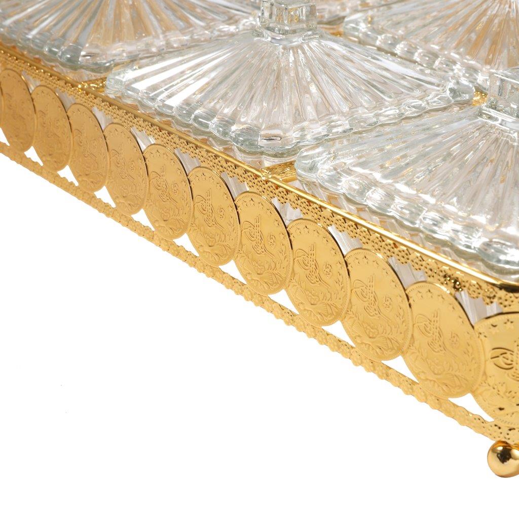 Metal Deco Gold Candy Box Nuts and Chocolates 6 Slot Serving Tray with Lid 47*24*10 cm