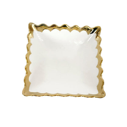 White Ceramic Gold Rim Tableware Rectangular Serving Dish Bowl 20.5X20.5X7.5 cm