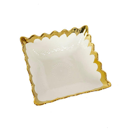 White Ceramic Gold Rim Tableware Rectangular Serving Dish Bowl 15.5X15X6.5 cm
