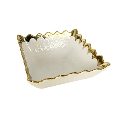 White Ceramic Gold Rim Tableware Rectangular Serving Dish Bowl 15.5X15X6.5 cm