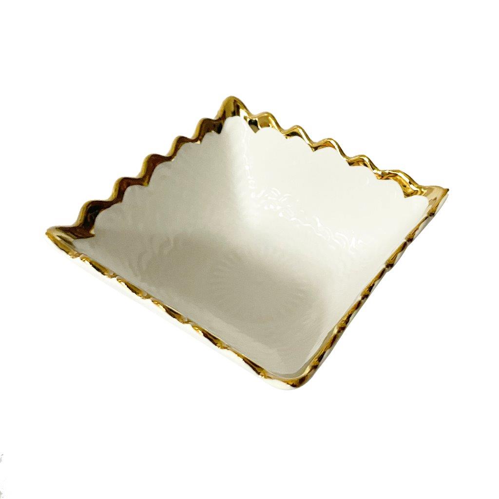 White Ceramic Gold Rim Tableware Rectangular Serving Dish Bowl 11.5X11.5X5 cm