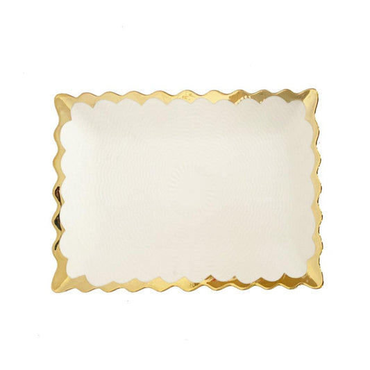 White Ceramic Gold Rim Tableware Rectangular Serving Dish Plate 30.5X18.5X2.5 cm