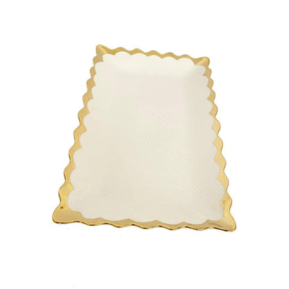 White Ceramic Gold Rim Tableware Rectangular Serving Dish Plate 30.5X18.5X2.5 cm