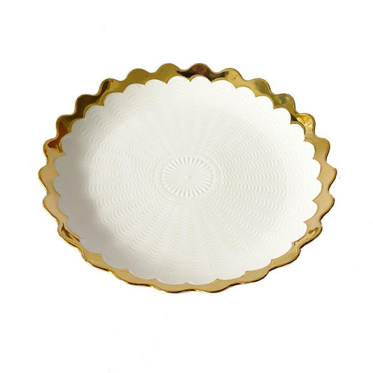 White Ceramic Gold Rim Tableware Round Serving Dish Plate 26X26X3 cm