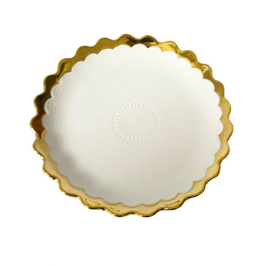White Ceramic Gold Rim Tableware Round Serving Dish Plate 20.5X20.5X2.5 cm