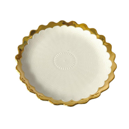 White Ceramic Gold Rim Tableware Round Serving Dish Plate 20.5X20.5X2.5 cm