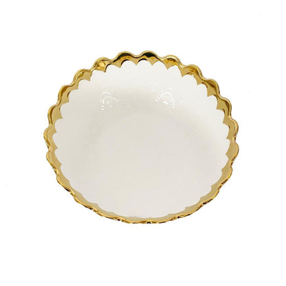 White Ceramic Gold Rim Tableware Round Serving Dish Bowl 21X21X.5 cm