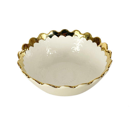 White Ceramic Gold Rim Tableware Round Serving Dish Bowl 16X16X6.5 cm