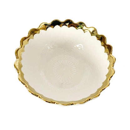 White Ceramic Gold Rim Tableware Round Serving Dish Bowl 16X16X6.5 cm