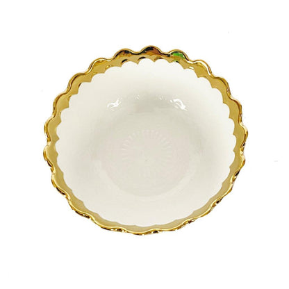 White Ceramic Gold Rim Tableware Round Serving Dish Bowl 16X16X6.5 cm