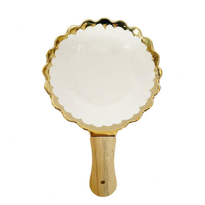 White Ceramic Gold Rim Tableware Round Serving Dish Bowl 25.5X17X5.5 cm