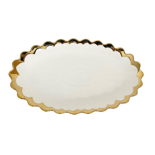 White Ceramic Gold Rim Tableware Oval Serving Dish Bowl 31X18.5X2.5 cm