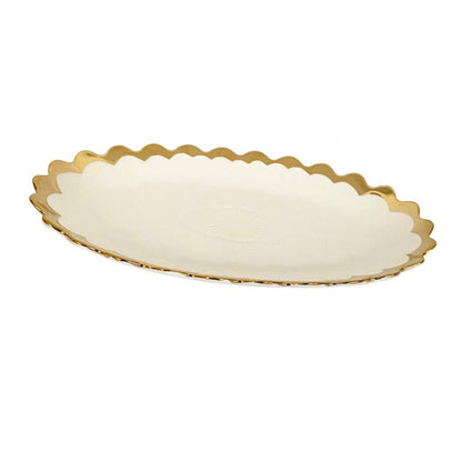 White Ceramic Gold Rim Tableware Oval Serving Dish Bowl 31X18.5X2.5 cm